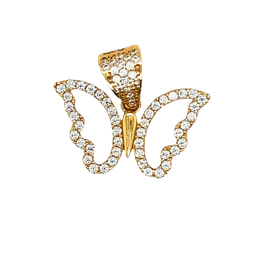 Yellow Gold Butterfly Pendant With Diamond 1.20c White Sapphire