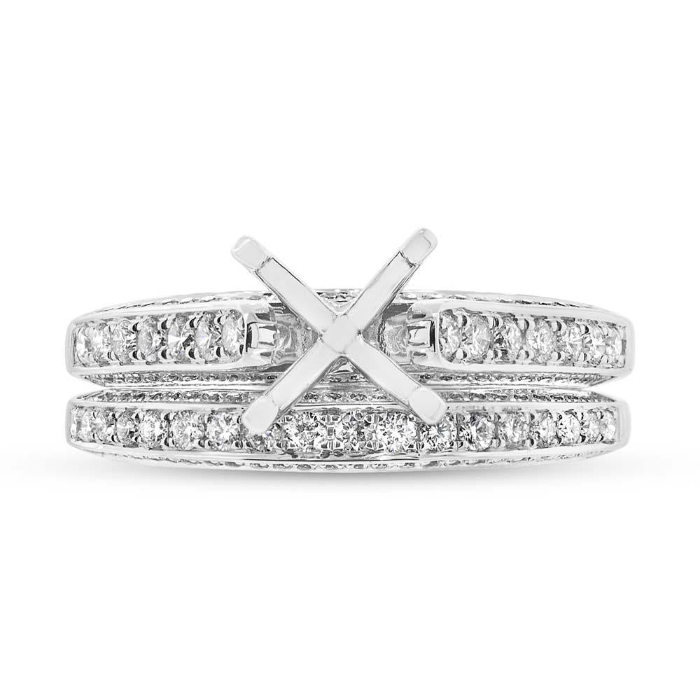 14k White Gold Diamond Semi-mount Ring 2-pc for 1.50ct Center - 0.73ct