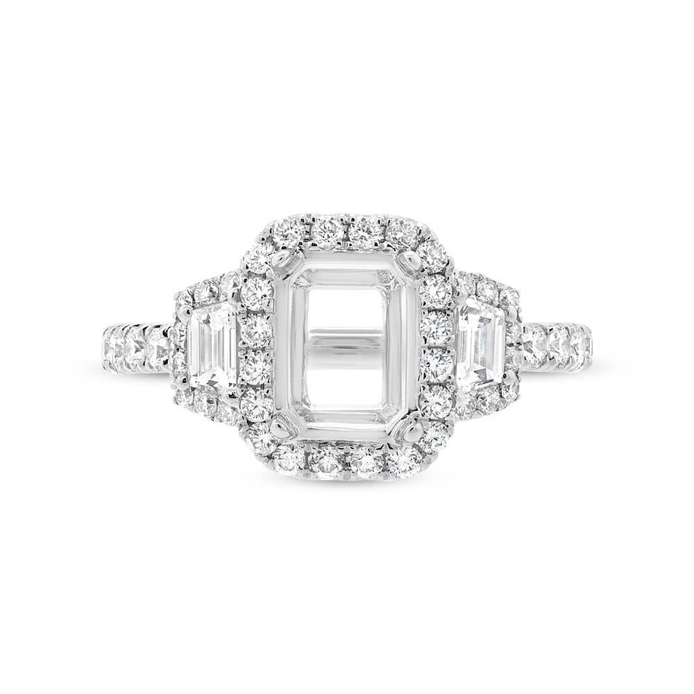 18k White Gold Diamond Semi-mount Ring for 8x6mm Center - 1.25ct
