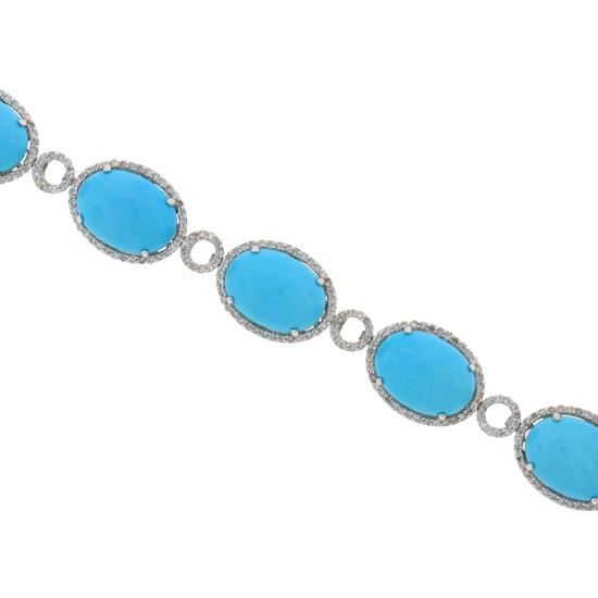 Diamond & 38.00ct Composite Turquoise 14k White Gold Bracelet - 2.02ct