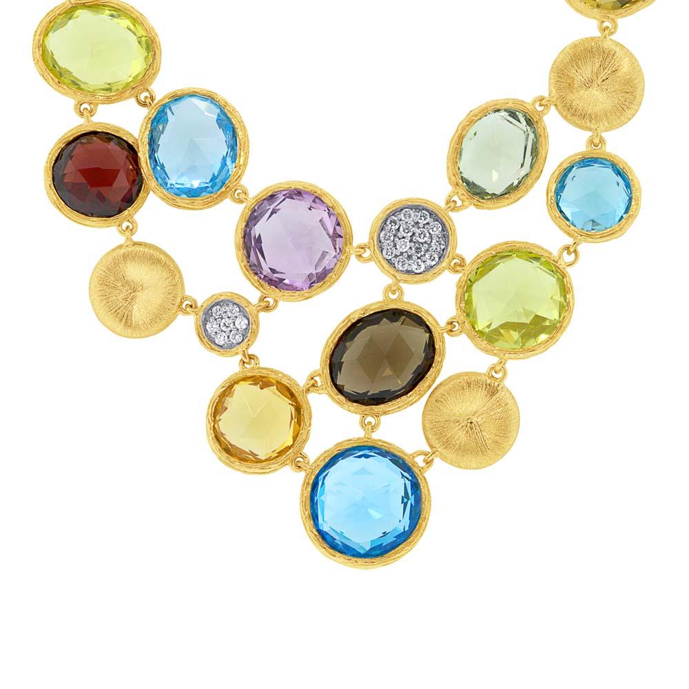 Diamond & 38.18ct Multi-color Stone 14k Yellow Gold Necklace - 0.17ct