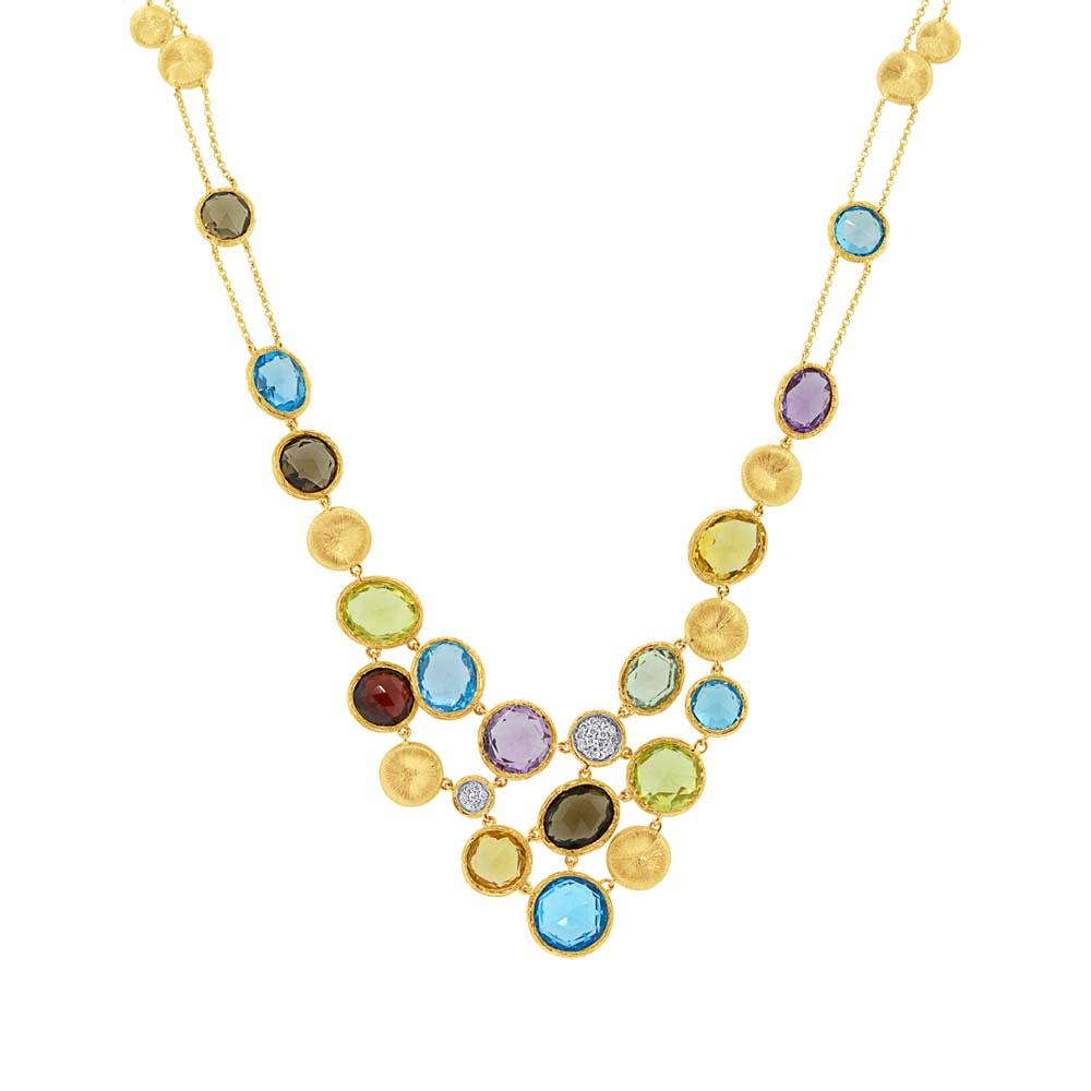 Diamond & 38.18ct Multi-color Stone 14k Yellow Gold Necklace - 0.17ct