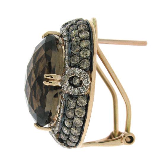 White & Champagne Diamond & 14.73 Smokey Topaz 14k Rose Gold Earring - 2.35ct