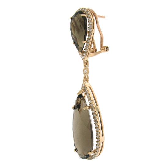 Diamond & 19.92ct Smokey Topaz 14k Rose Gold Earring - 0.90ct
