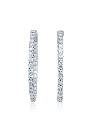 14K White Gold Diamond Hoop Earring Eternity Earring Wedding Earring