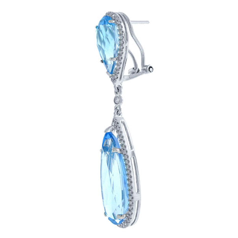 Diamond & 25.66ct Blue Topaz 14k White Gold Earring - 0.90ct
