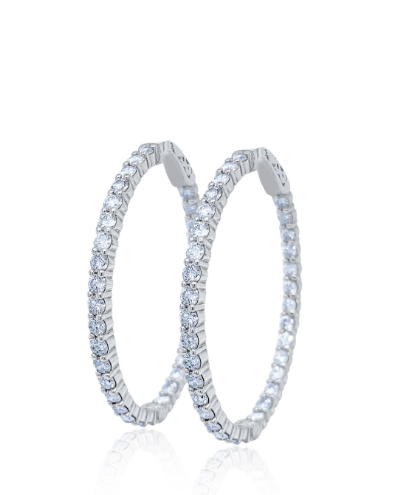 14K White Gold Diamond Hoop Earring Eternity Earring Wedding Earring