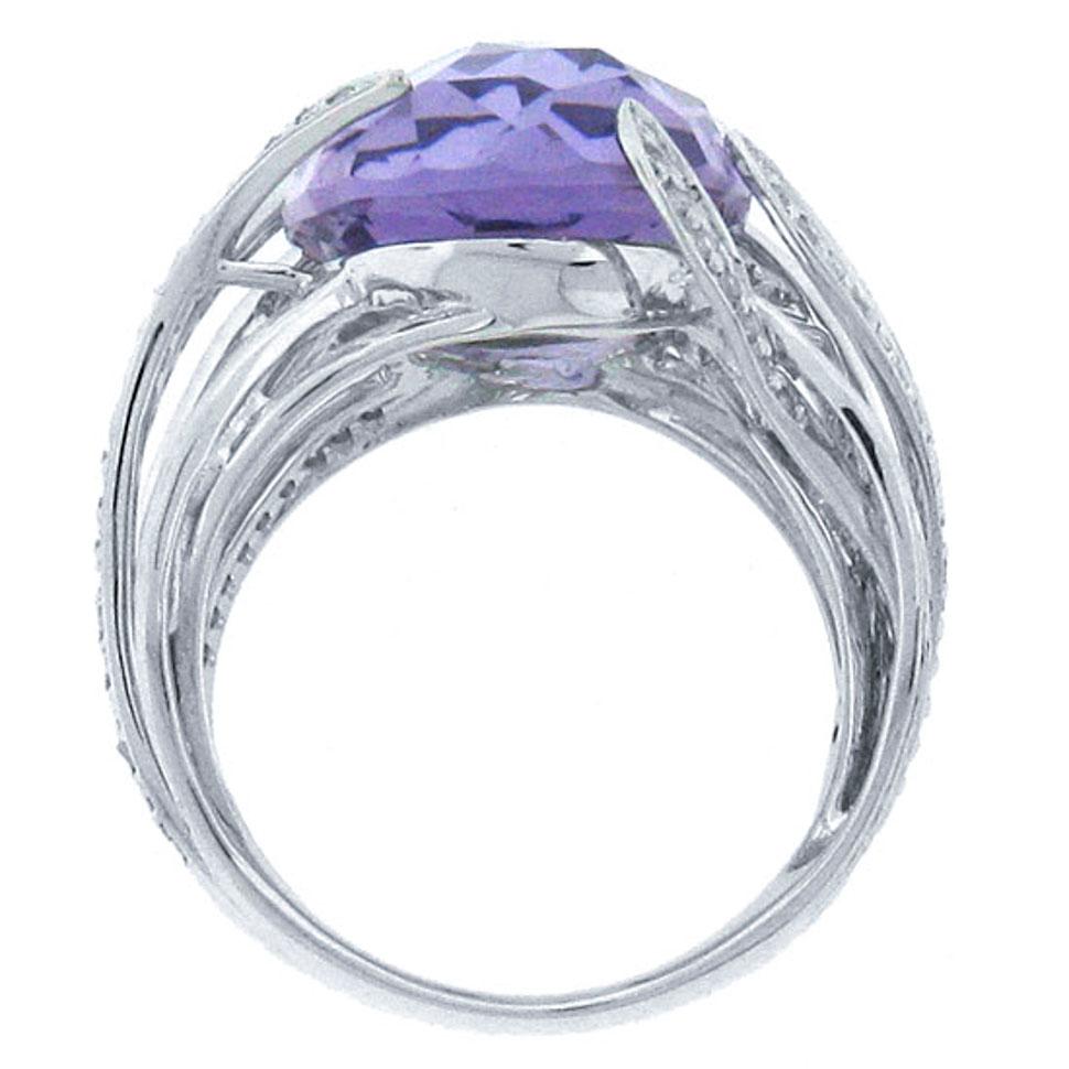 Diamond & 11.93ct Amethyst 14k White Gold Ring - 0.50ct