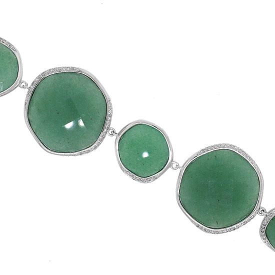 Diamond & 103.52ct Aventurine 14k White Gold Bracelet - 0.53ct