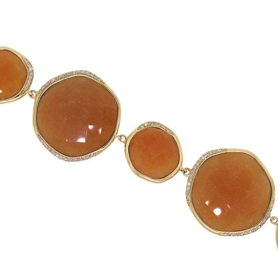 Diamond & 105.54ct Peach Aventurine 14k Rose Gold Bracelet - 0.53ct