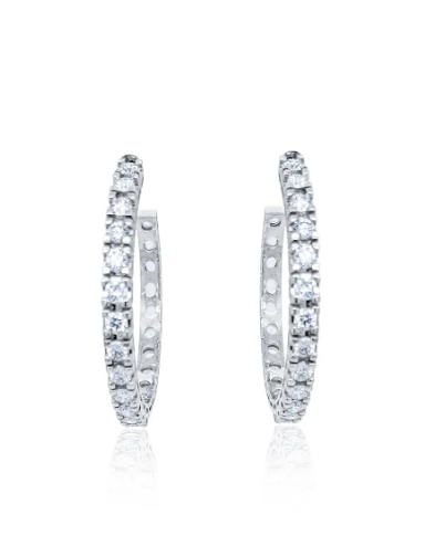 14K White Gold Diamond Huggie Hoop Earrings