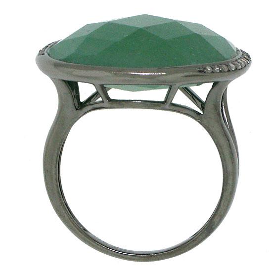 Diamond & 18.98ct Aventurine 14k Black Rhodium Ring - 0.11ct