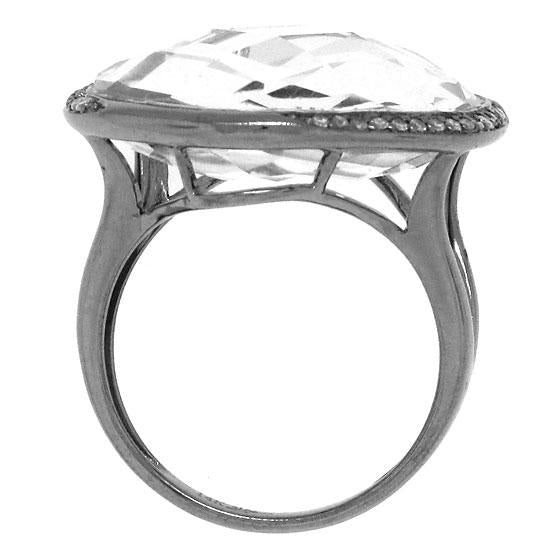 Diamond & 20.50ct White Topaz 14k Black Rhodium Ring - 0.11ct