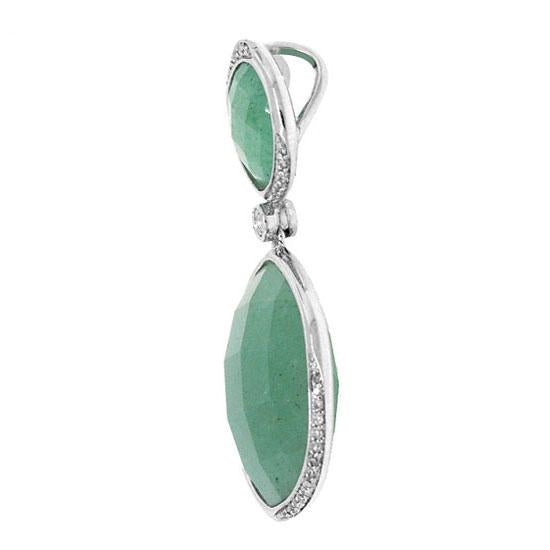 Diamond & 22.94ct Aventurine 14k White Gold Pendant - 0.18ct