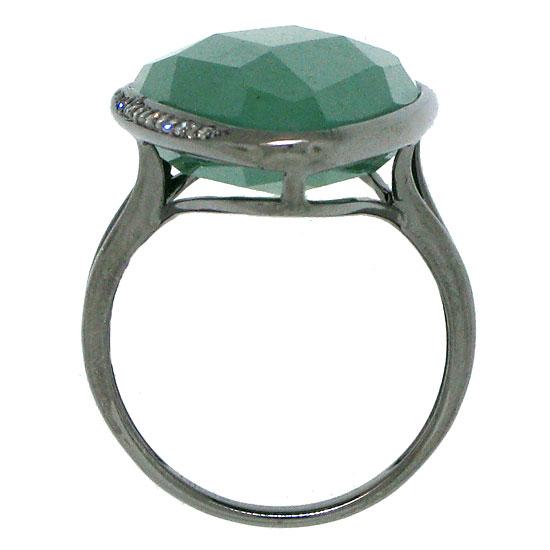 Diamond & 19.30ct Aventurine 14k Black Rhodium Ring - 0.10ct
