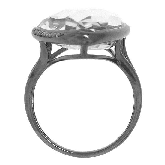 Diamond & 17.82ct White Topaz 14k Black Rhodium Ring - 0.10ct