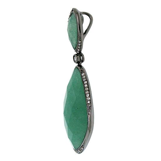 Diamond & 21.91ct Aventurine 14k Black Rhodium Pendant - 0.18ct