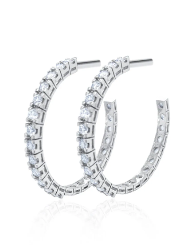 14K White Gold Diamond Huggie Hoop Earrings