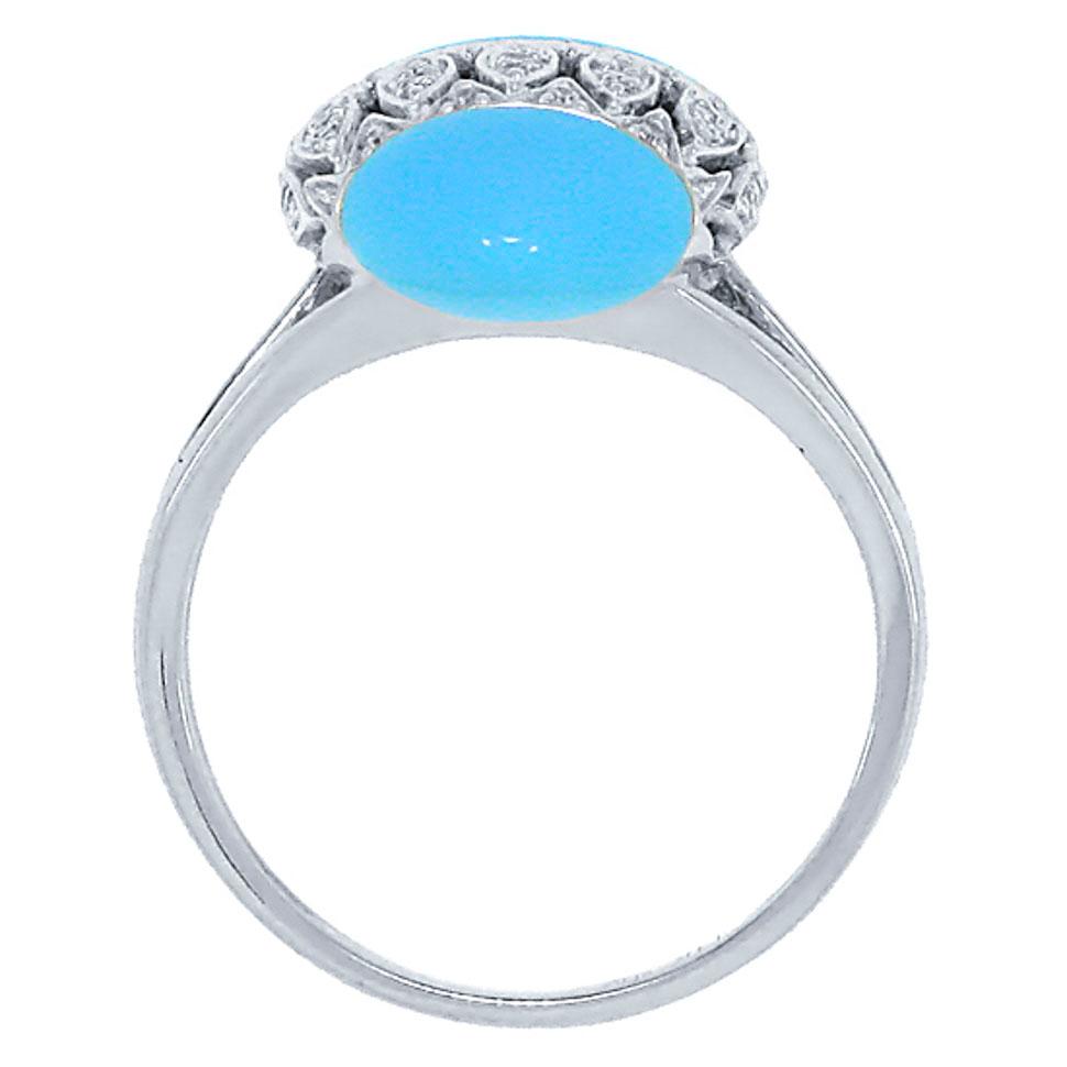 Diamond & 4.78ct Composite Turquoise 14k White Gold Ring - 0.09ct
