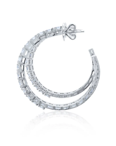 14K White Gold Diamond Huggie Hoop Earrings