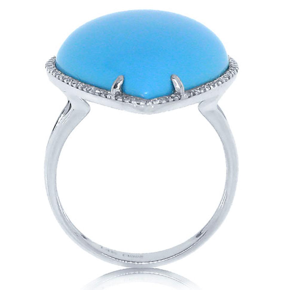 Diamond & 14.68ct Composite Turquoise 14k White Gold Ring - 0.22ct