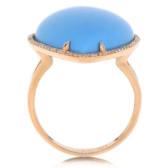 Diamond & 14.68ct Composite Turquoise 14k Rose Gold Ring - 0.22ct