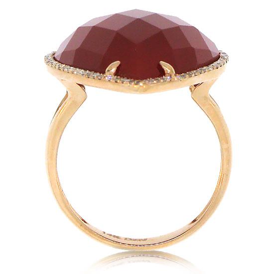 Diamond & 16.79ct Red Agate 14k Rose Gold Ring - 0.22ct