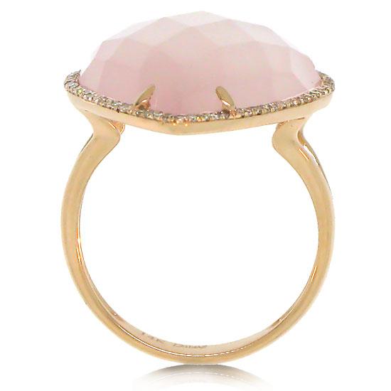 Diamond & 17.68ct Rose Quartz 14k Rose Gold Ring - 0.22ct