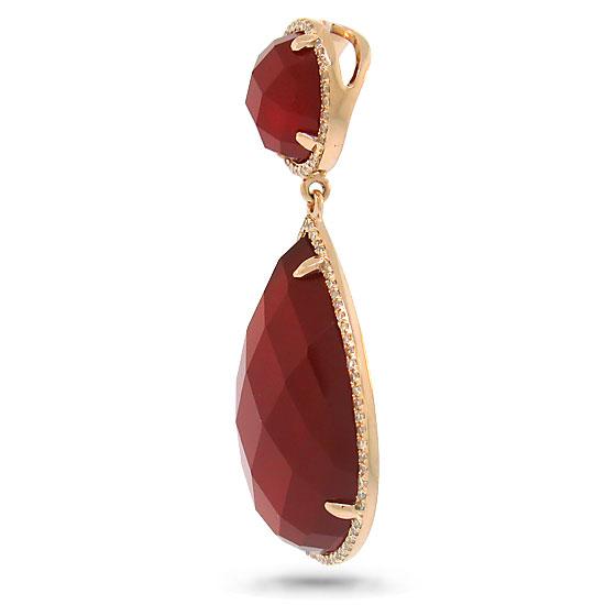 Diamond & 23.46ct Red Agate 14k Rose Gold Pendant - 0.35ct