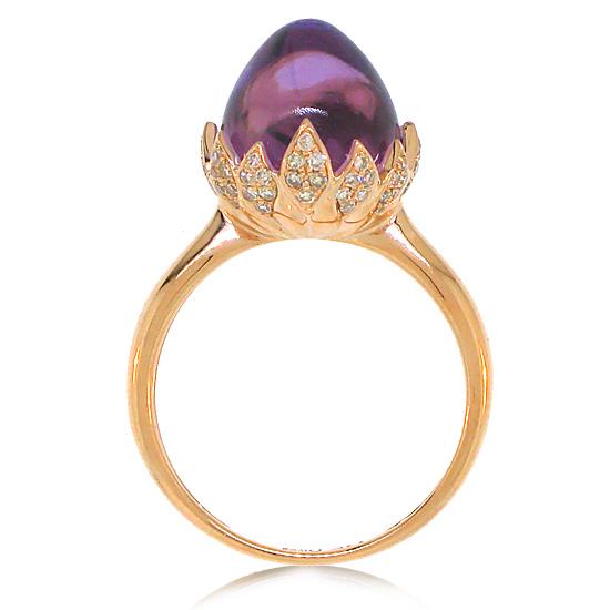 Diamond & 7.69ct Amethyst 14k Rose Gold Ring - 0.29ct
