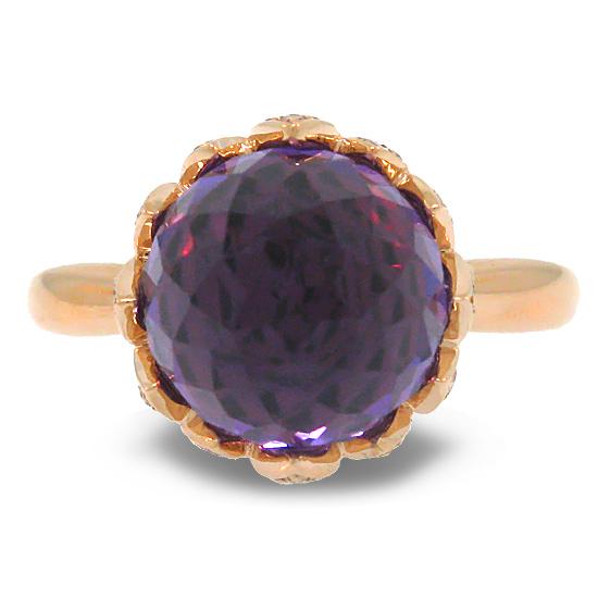 Diamond & 7.10ct Amethyst 14k Rose Gold Ring - 0.29ct