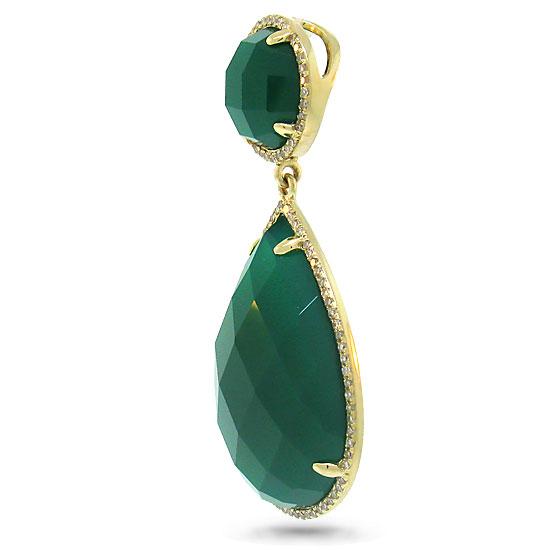 Diamond & 23.46ct Green Agate 14k Yellow Gold Pendant - 0.35ct