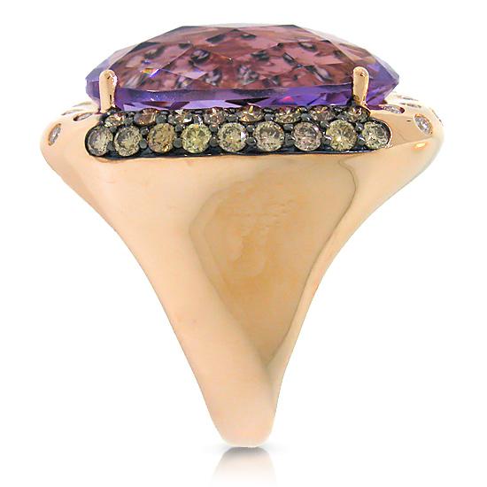 White & Champagne Diamond & 14.53ct Amethyst 14k Rose Gold Ring - 1.22ct