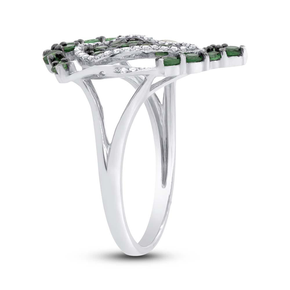 Diamond & 0.85ct Green Garnet 14k White Gold Ring - 0.16ct