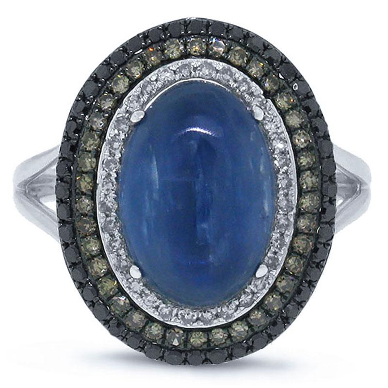 White, Champagne & Black Diamond & 4.92ct Kyanite 14k White Gold Ring - 0.60ct
