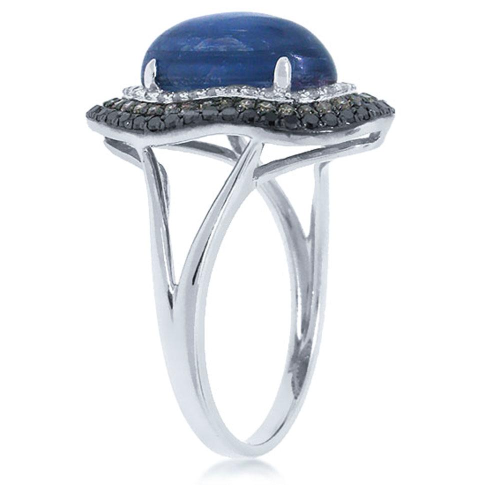 White, Champagne & Black Diamond & 4.92ct Kyanite 14k White Gold Ring - 0.60ct