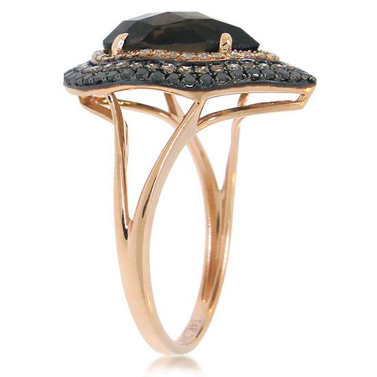 White, Champagne & Black Diamond & 2.76ct Smokey Topaz 14k Rose Gold Ring - 0.58ct