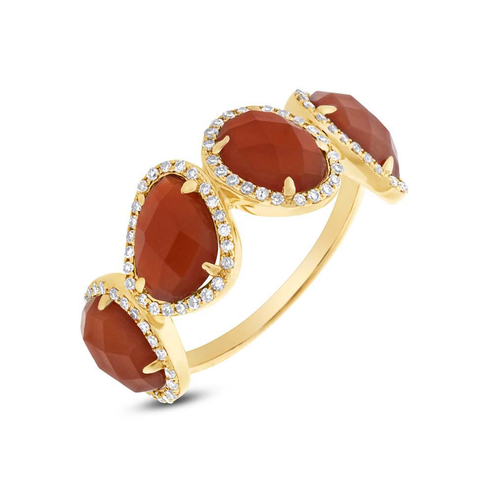 Diamond & 3.70ct Red Agate 14k Yellow Gold Ring - 0.27ct