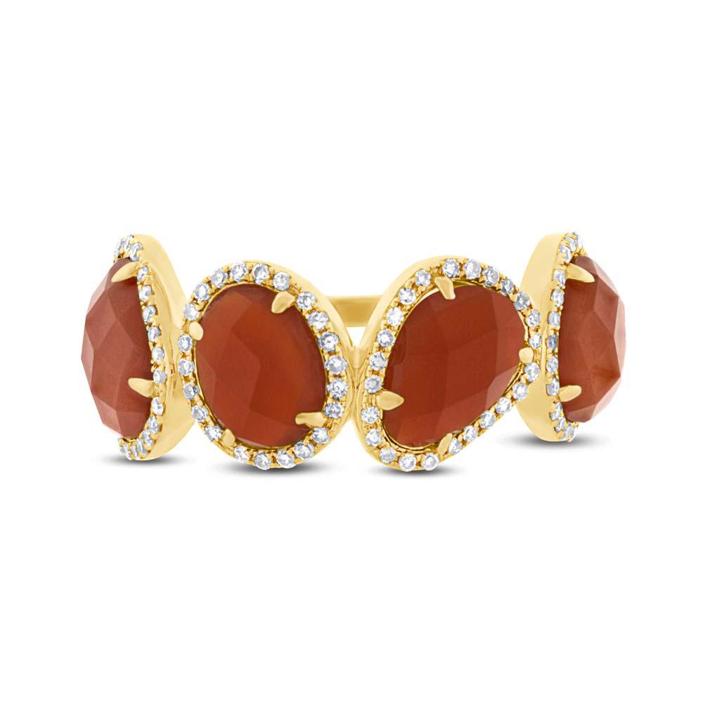 Diamond & 3.70ct Red Agate 14k Yellow Gold Ring - 0.27ct