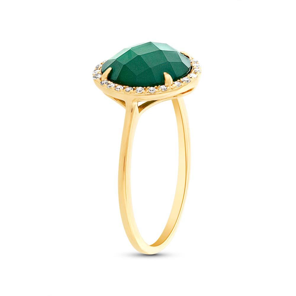 Diamond & 1.95ct Green Agate 14k Yellow Gold Ring - 0.13ct