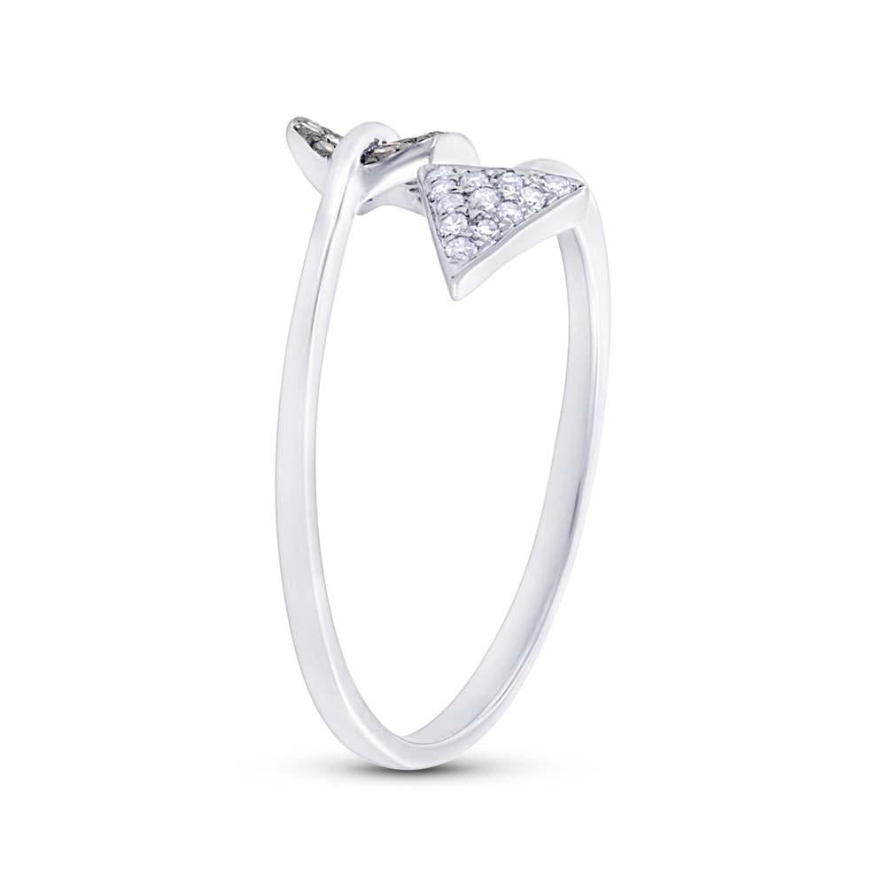 14k White Gold White & Champagne Diamond Arrow Ring - 0.17ct
