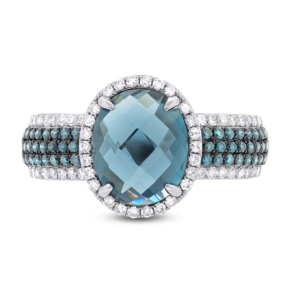 Diamond & 3.54ct London Blue Topaz 14k White Gold Ring - 0.30ct