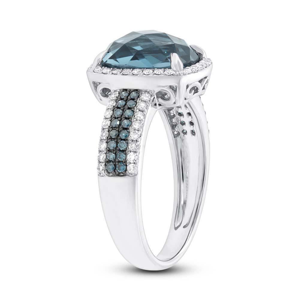 Diamond & 3.98ct London Blue Topaz 14k White Gold Ring - 0.30ct