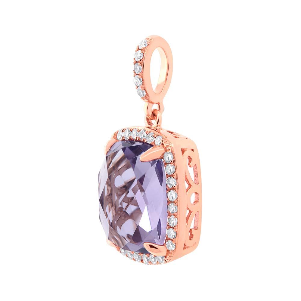 Diamond & 3.12ct Amethyst 14k Rose Gold Pendant - 0.18ct