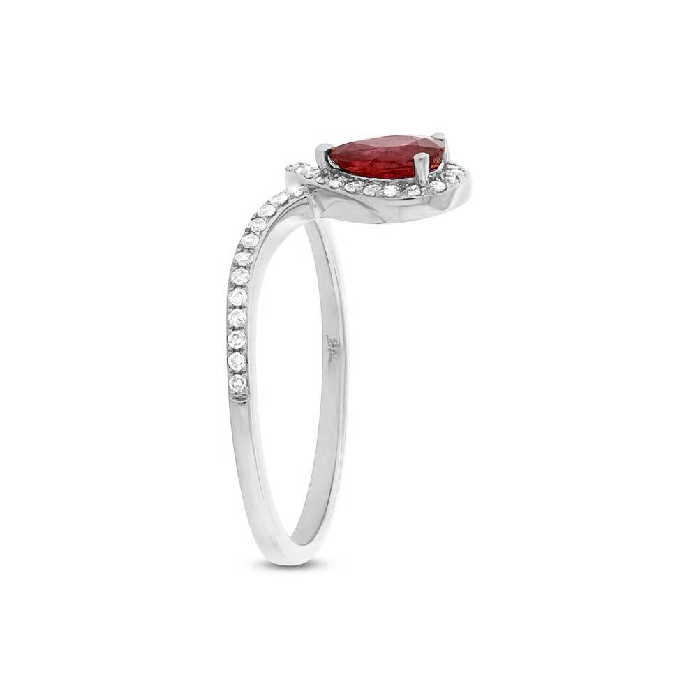 Diamond & 0.44ct Ruby 14k White Gold Ring - 0.16ct