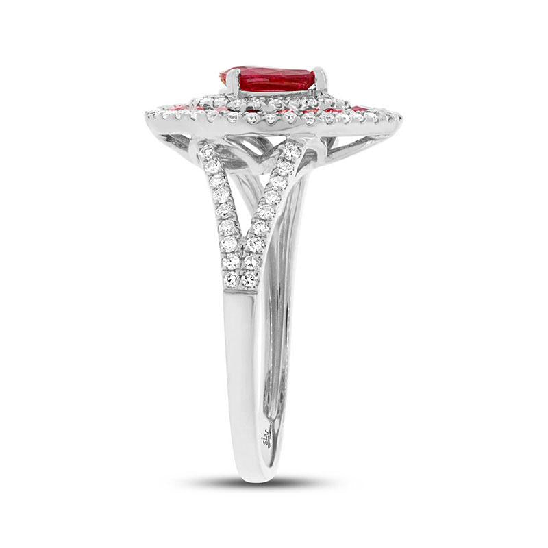 Diamond & 0.98ct Ruby 14k White Gold Ring - 0.37ct