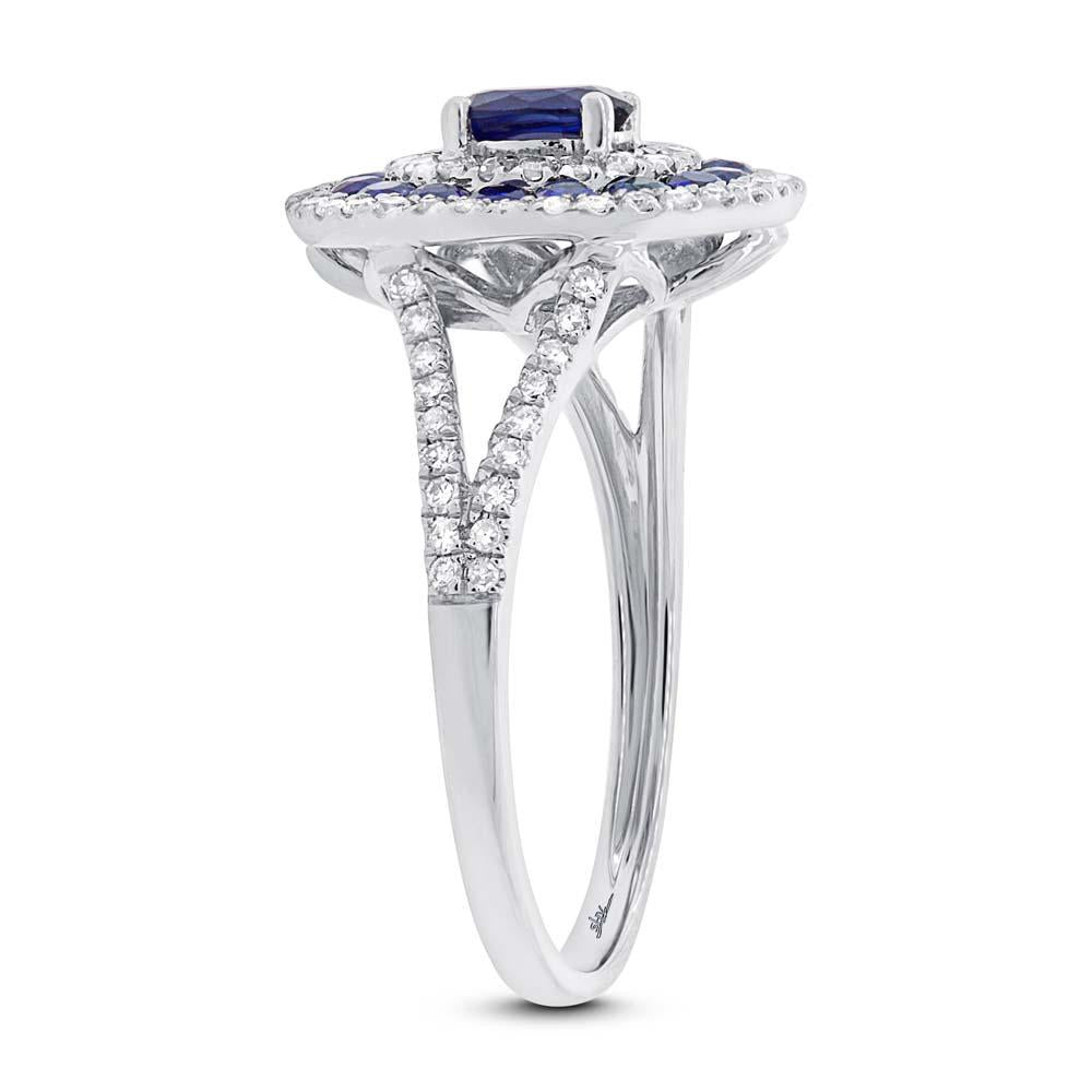 Diamond & 0.89ct Blue Sapphire 14k White Gold Ring - 0.35ct