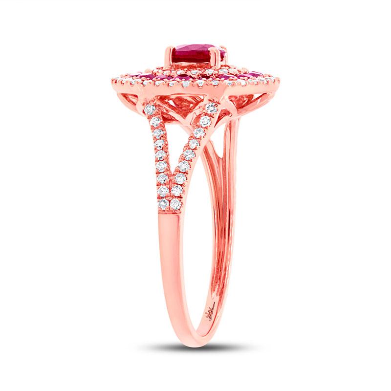 Diamond & 1.00ct Ruby 14k Rose Gold Ring - 0.35ct