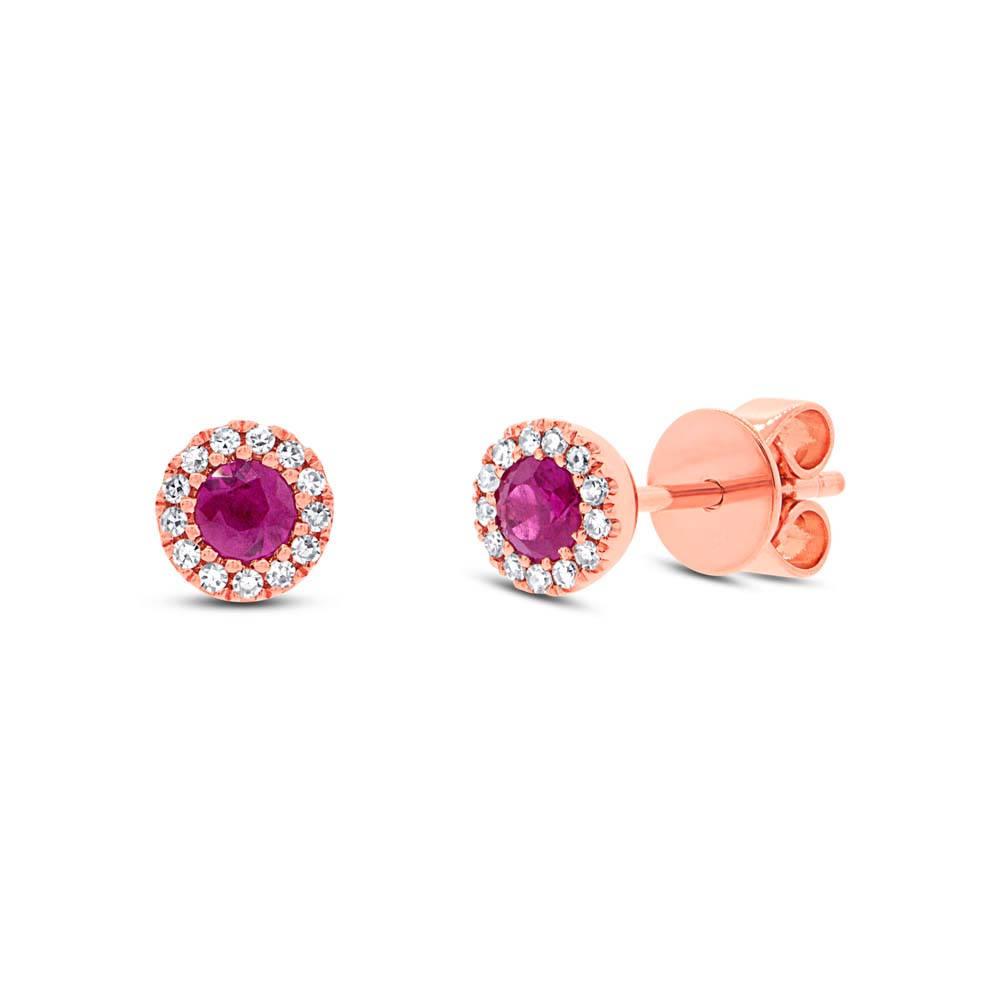 Diamond & 0.28ct Ruby 14k Rose Gold Stud Earring
