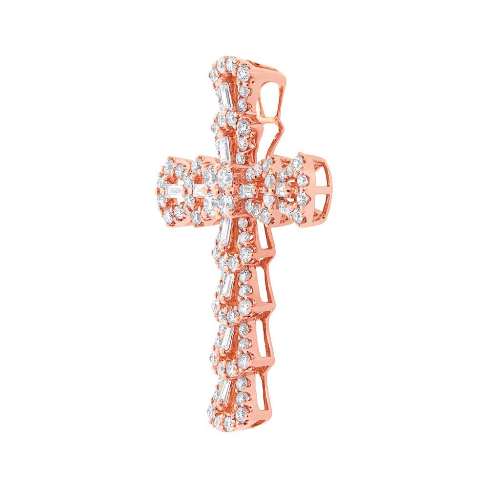 18k Rose Gold Diamond Cross Pendant - 1.28ct
